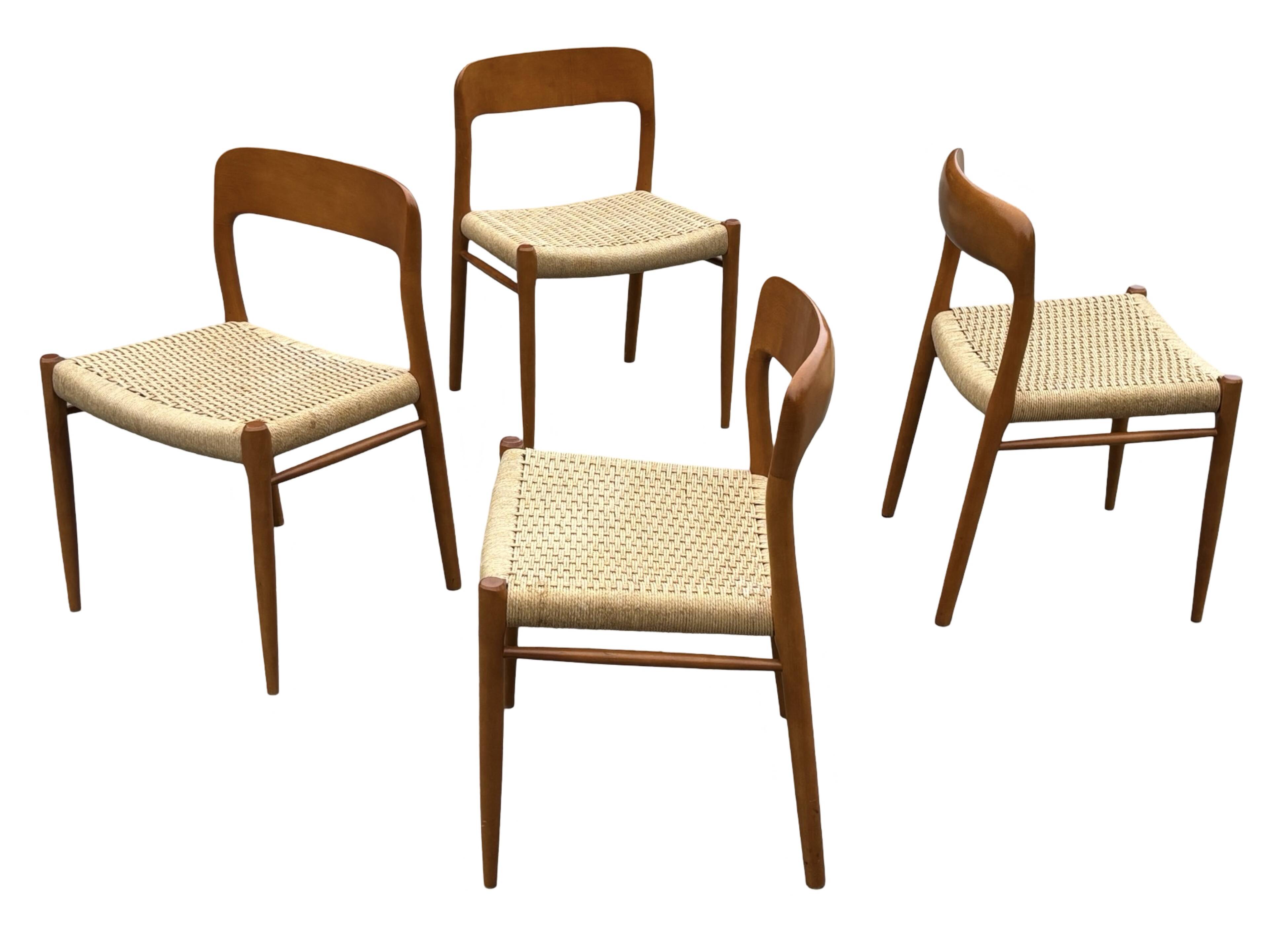Set of 4 JL Moller model 75 chair by Niels Otto Moller Danish Design