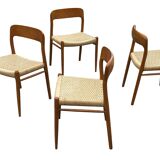 Set of 4 JL Moller model 75 chair by Niels Otto Moller Danish Design