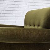 1970s, Danish lounge chair, low, furniture velour, ash wood legs.