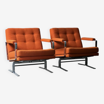 Paire de fauteuil Karl Erik Ekselius, en tissu Kadrat orange et chrome