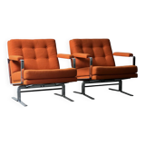 Pair of Karl Erik Ekselius armchair, in orange and chrome Kadrat fabric