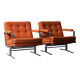 Pair of Karl Erik Ekselius armchair, in orange and chrome Kadrat fabric