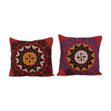 Red tashkent suzani square matching pillow cases