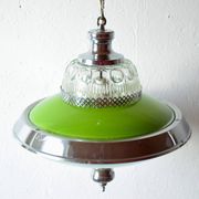 Vintage green glass and chrome metal pendant light