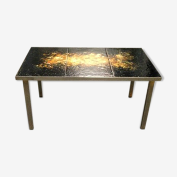 Table basse en fer forgé, bronze et marbre
