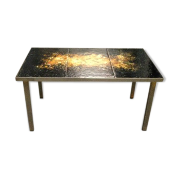 Table basse en fer forgé, bronze et marbre