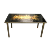 Wrought iron coffee table, bronze and marble