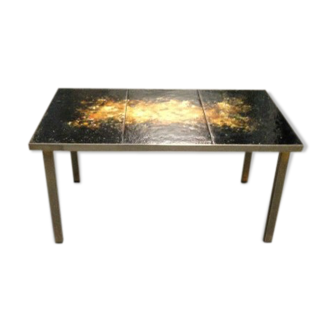 Table basse en fer forgé, bronze et marbre