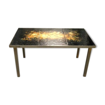Table basse en fer forgé, bronze et marbre