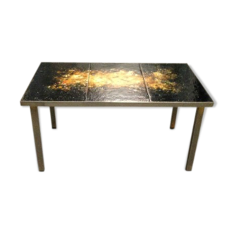 Wrought iron coffee table, bronze and marble
