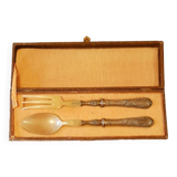Salad service. Silver filled handle.
