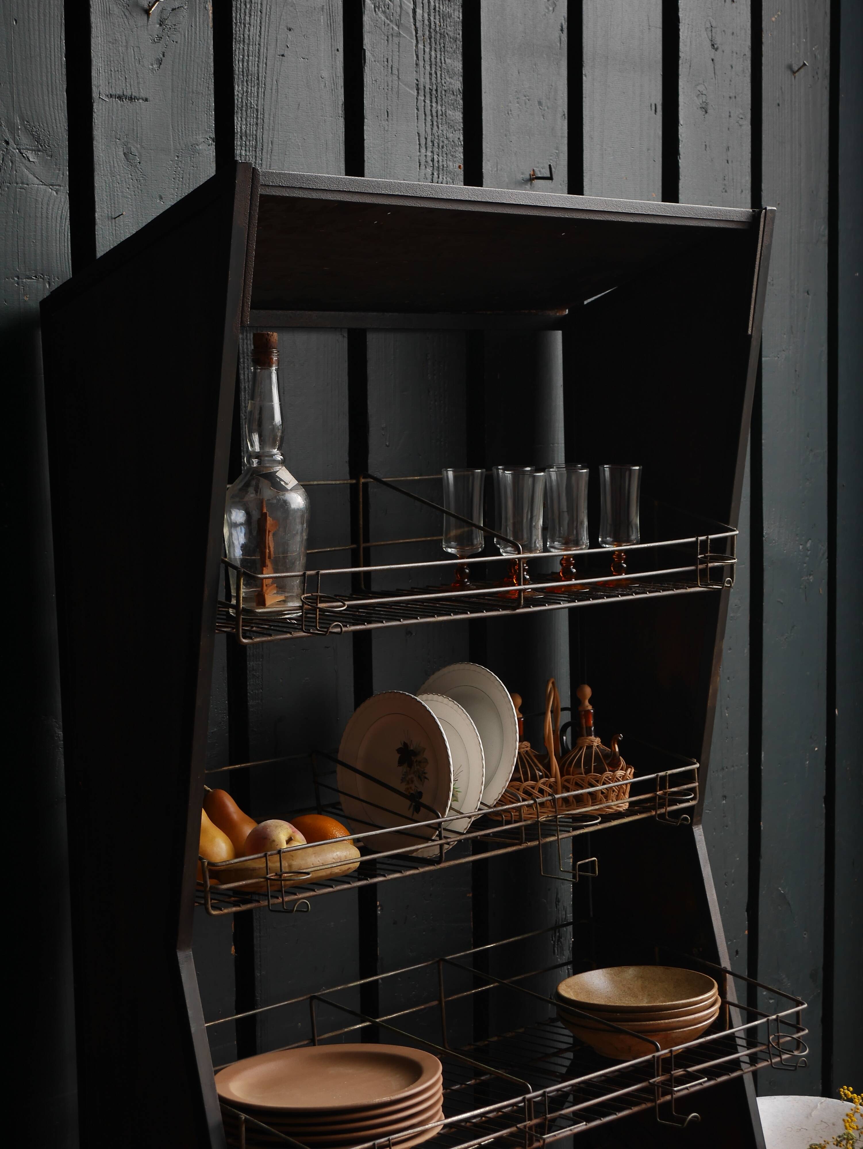 Old wooden and metal shelf