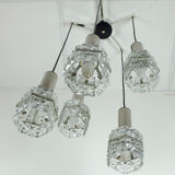 1960s mid century PENDANT LIGHT 5-light cascading lamp faceted glass and chrome