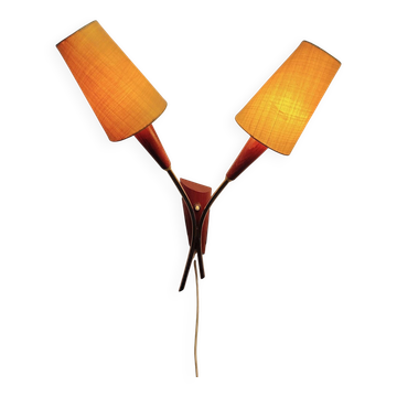 Teak and brass wall lamp, two arms, Denmark 1960s.