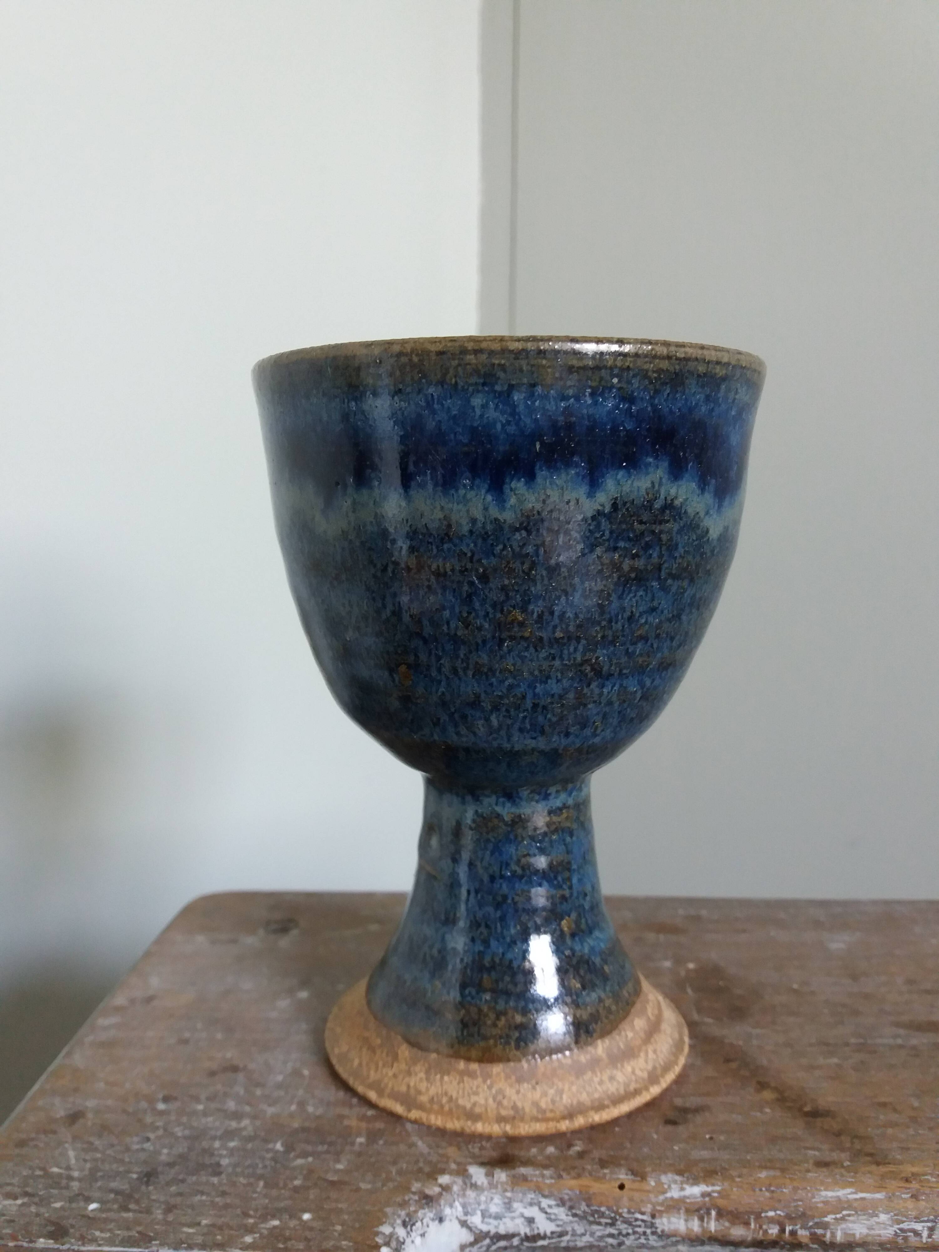 Chalice, cup in blue-glazed stoneware