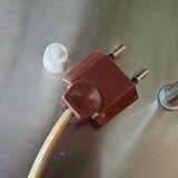 Lampe de notaire ancienne en métal brossé et opaline blanche