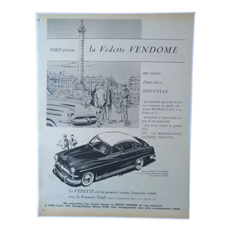 Publicité papier voiture Ford la  Vedette  Vendome  issue d'une revue d'époque