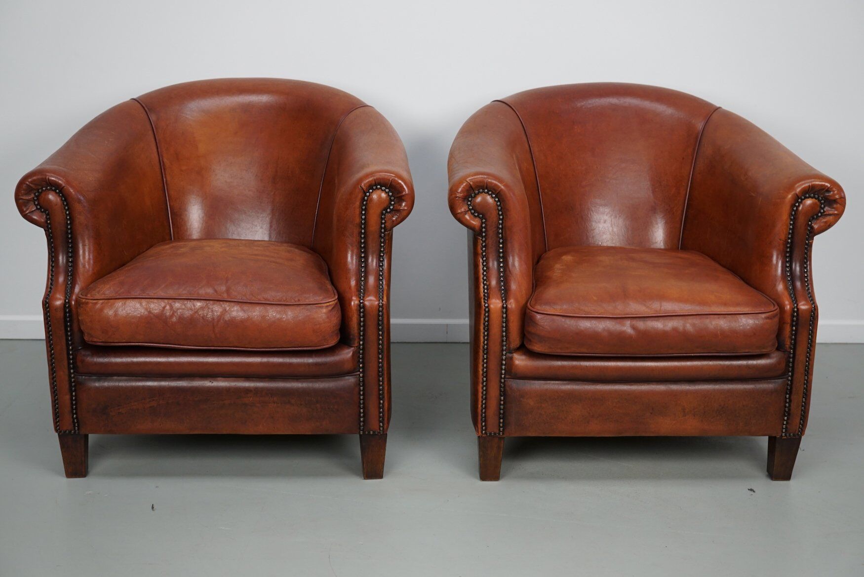 Vintage Dutch cognac leather club chair, 1970s, set of 2