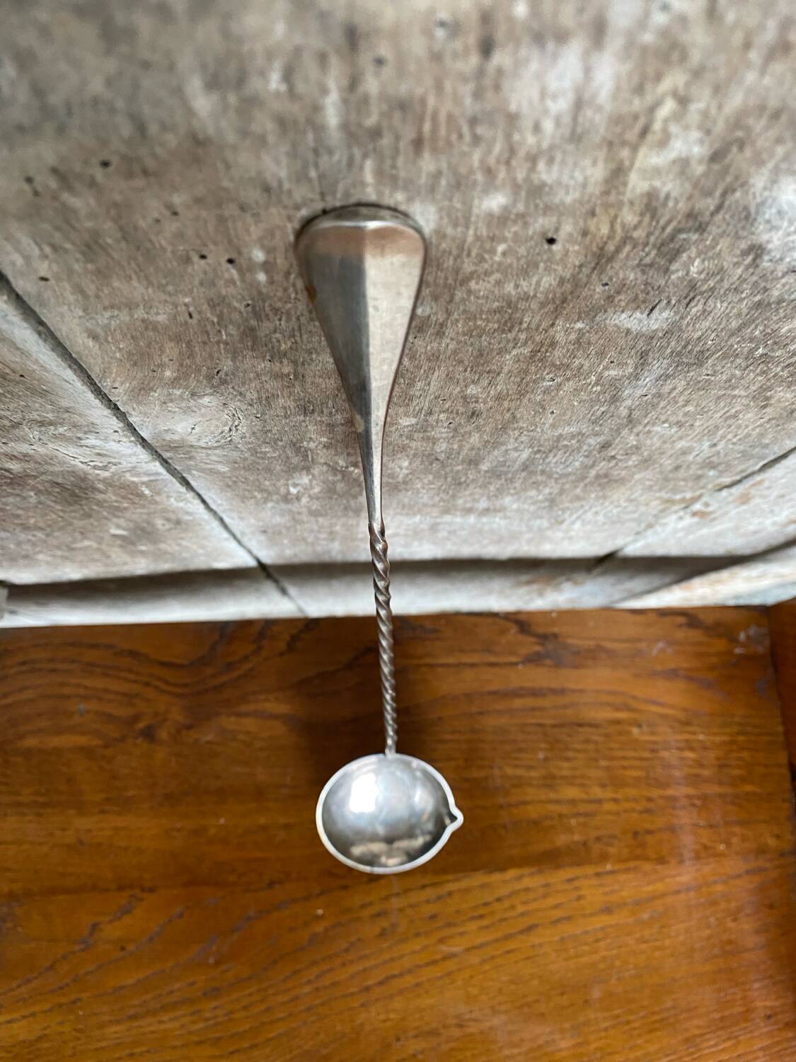 Old Punch Ladle Goldsmith Cailar Bayard Metal Silver Twisted Handle #B341