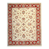 Tapis Ziegler crème à bordure rouge, tapis oriental floral en laine noué à la main