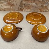 Pair of antique cups + saucers st clement ceramic brown vintage #b615