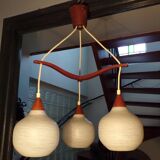 Scandinavian 3-light teak chandelier