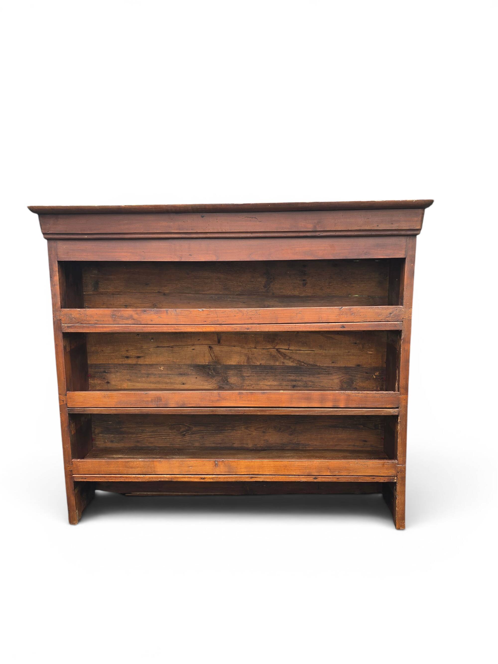 Old shop shelf in pine, early 20th-century trade furniture.