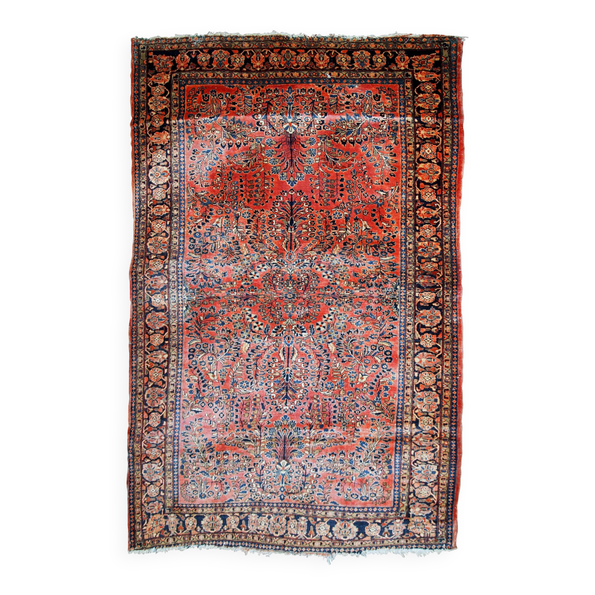 Handmade antique Persian Sarouk rug 4' x 6.8' (122cm x 207cm) 1920s - 1B784