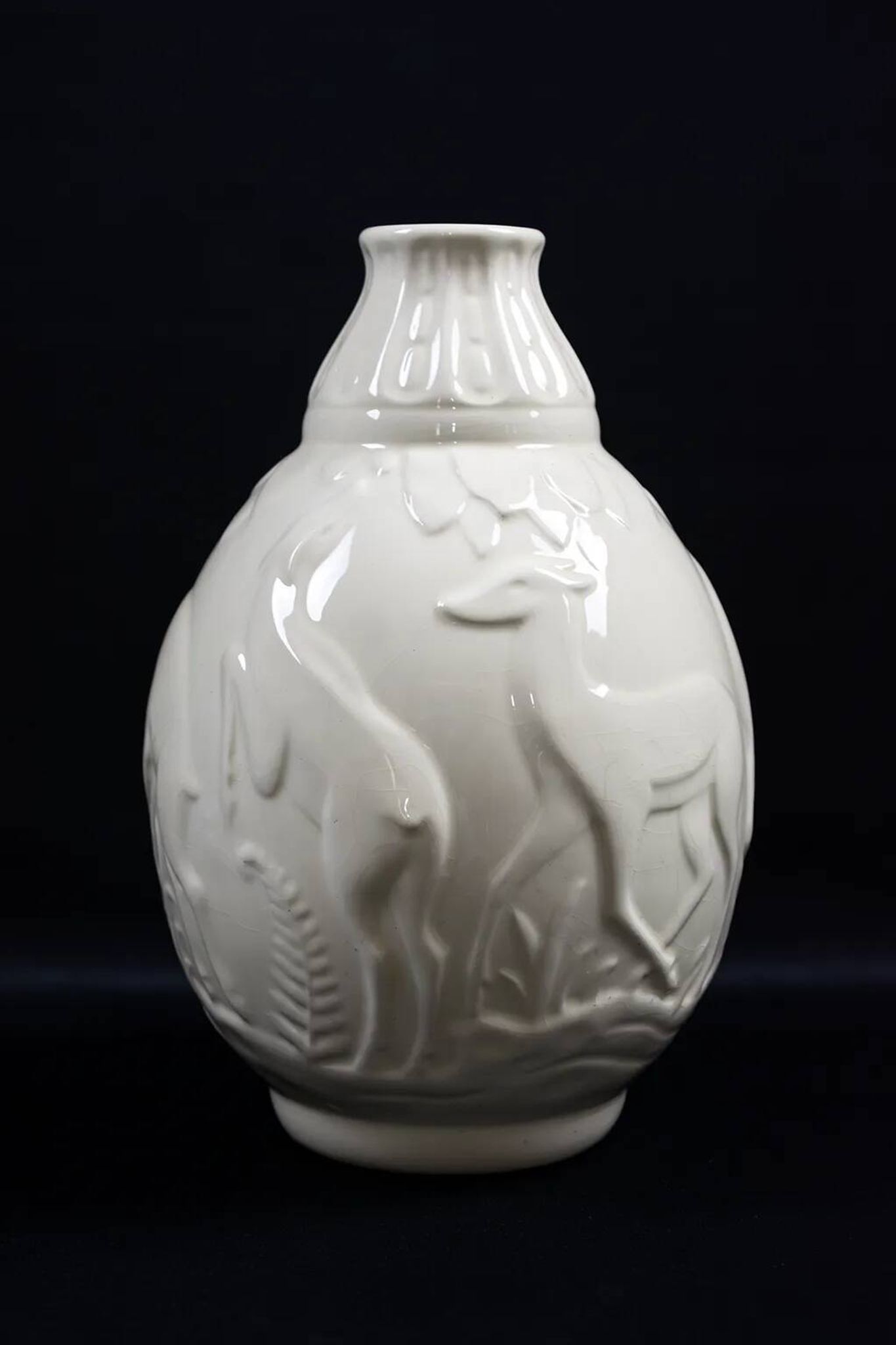 Art Deco vase with 6 deer in earthenware – C. Catteau Boch Frères La Louvière