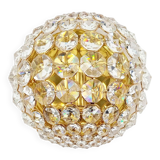 Crystal & gilt brass flush mount from palwa, germany, 1970s