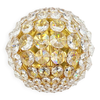 Crystal & gilt brass flush mount from palwa, germany, 1970s