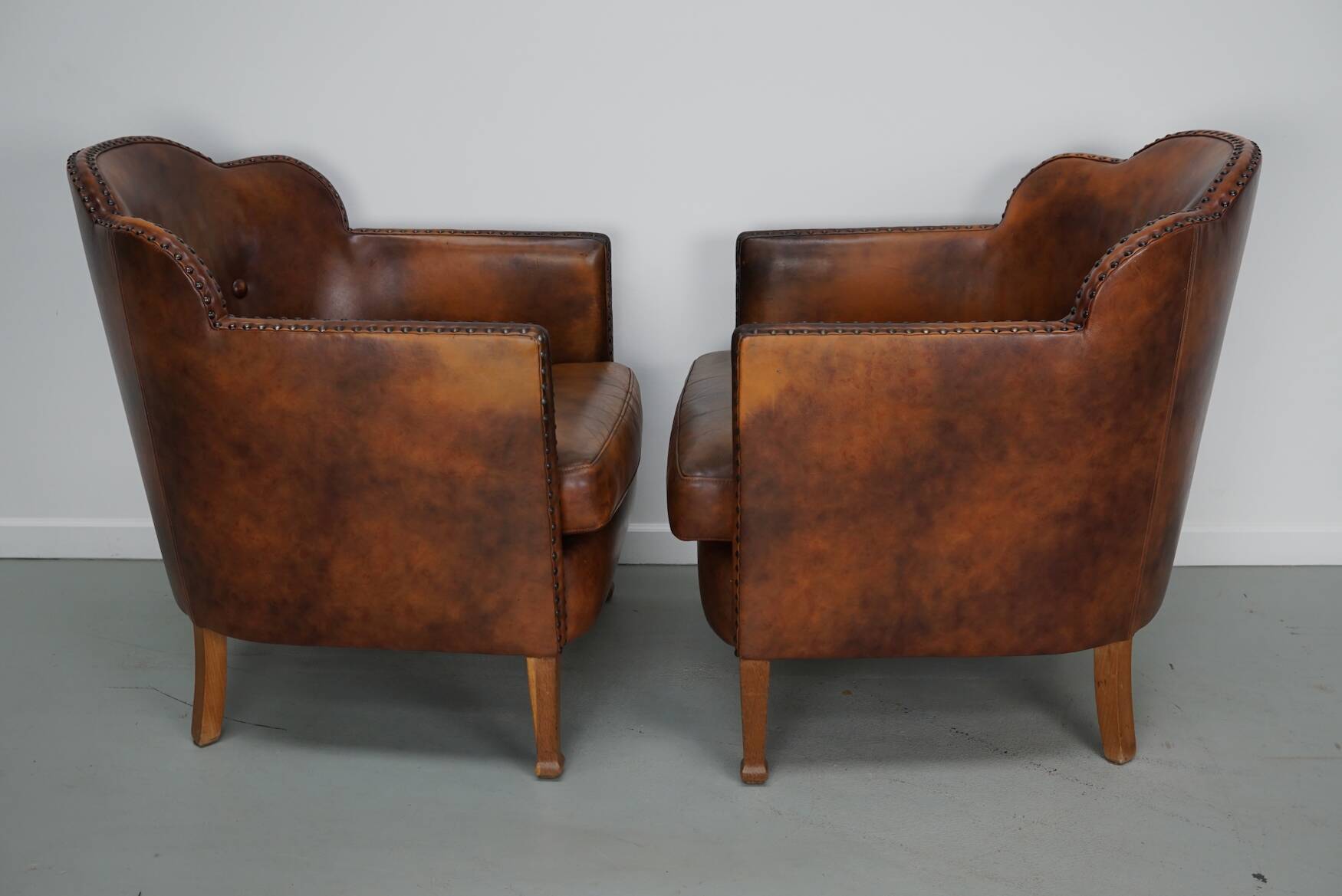 Vintage Dutch Cognac-Coloured Leather Club Chair, Lot of 2