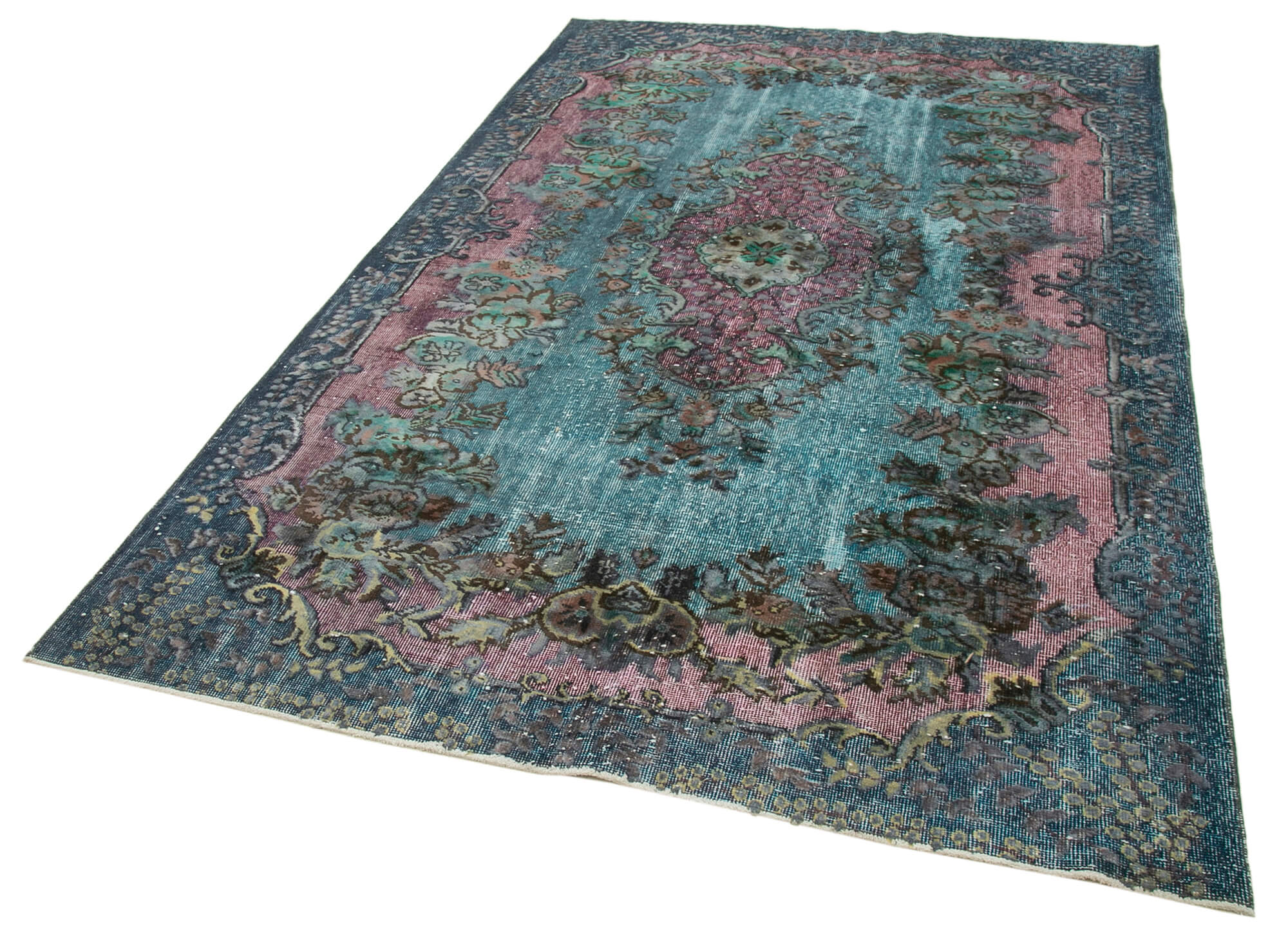 Handmade antique turkish 1970s 170 cm x 272 cm blue rug