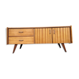 Enfilade vintage hifi tv cabinet in light wood compass feet 1950