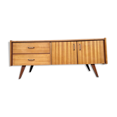 Enfilade meuble tv hifi vintage en bois clair pieds compas 1950