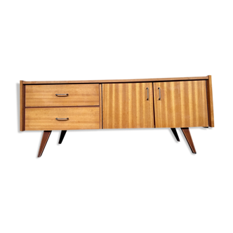 Enfilade vintage hifi tv cabinet in light wood compass feet 1950