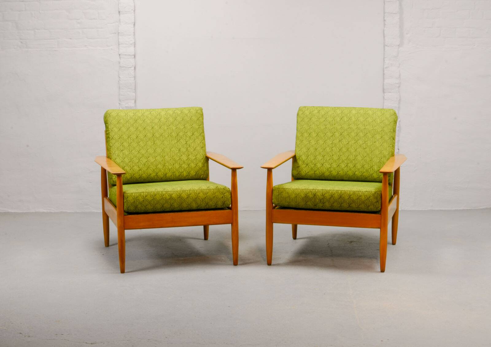Pair of Beech Wood Ladder Lounge Chairs after Grete Jalk for France and Son