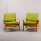 Pair of Beech Wood Ladder Lounge Chairs after Grete Jalk for France and Son