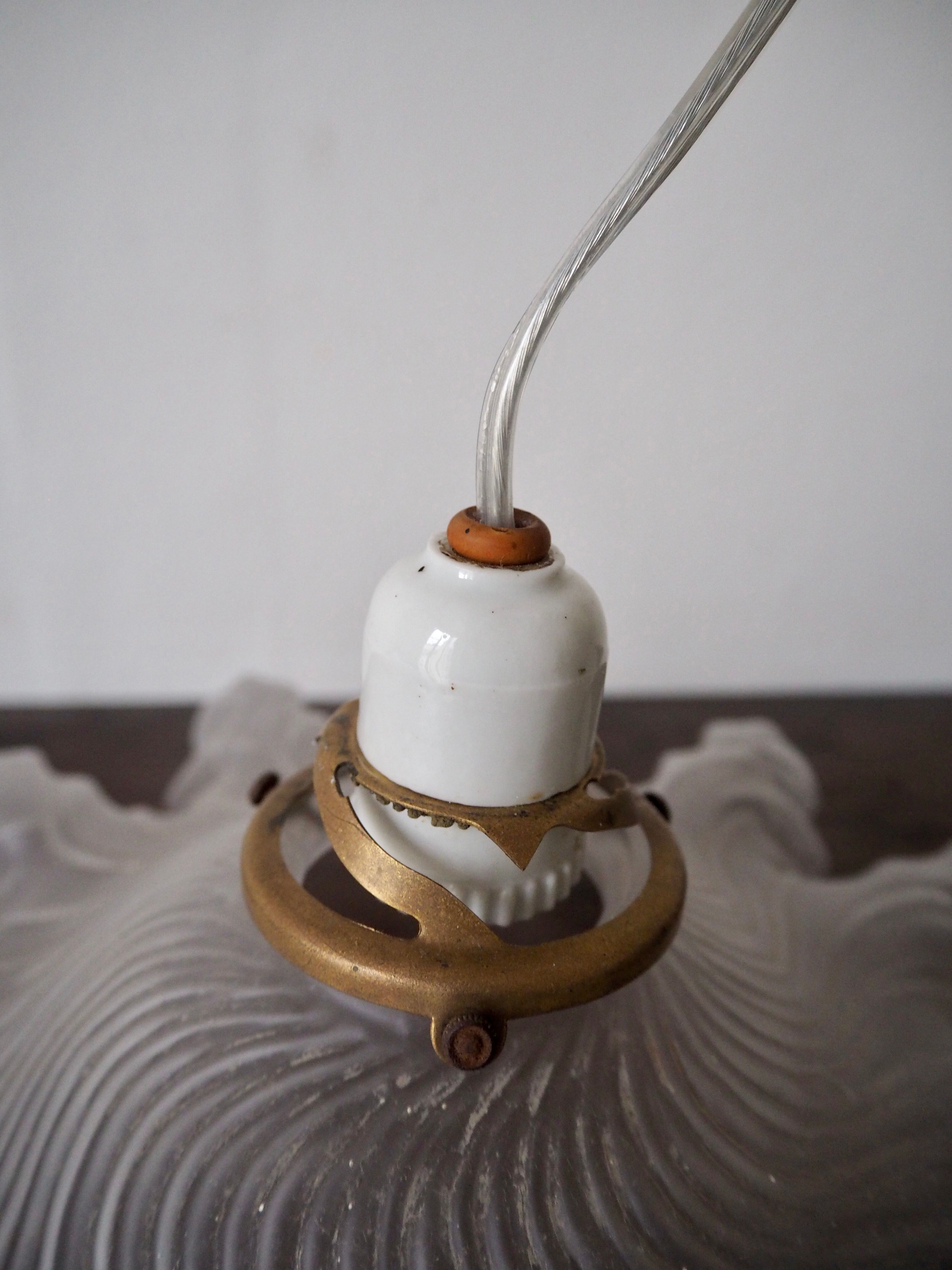 Pair of frosted glass flower pendant lamps