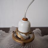 Pair of frosted glass flower pendant lamps