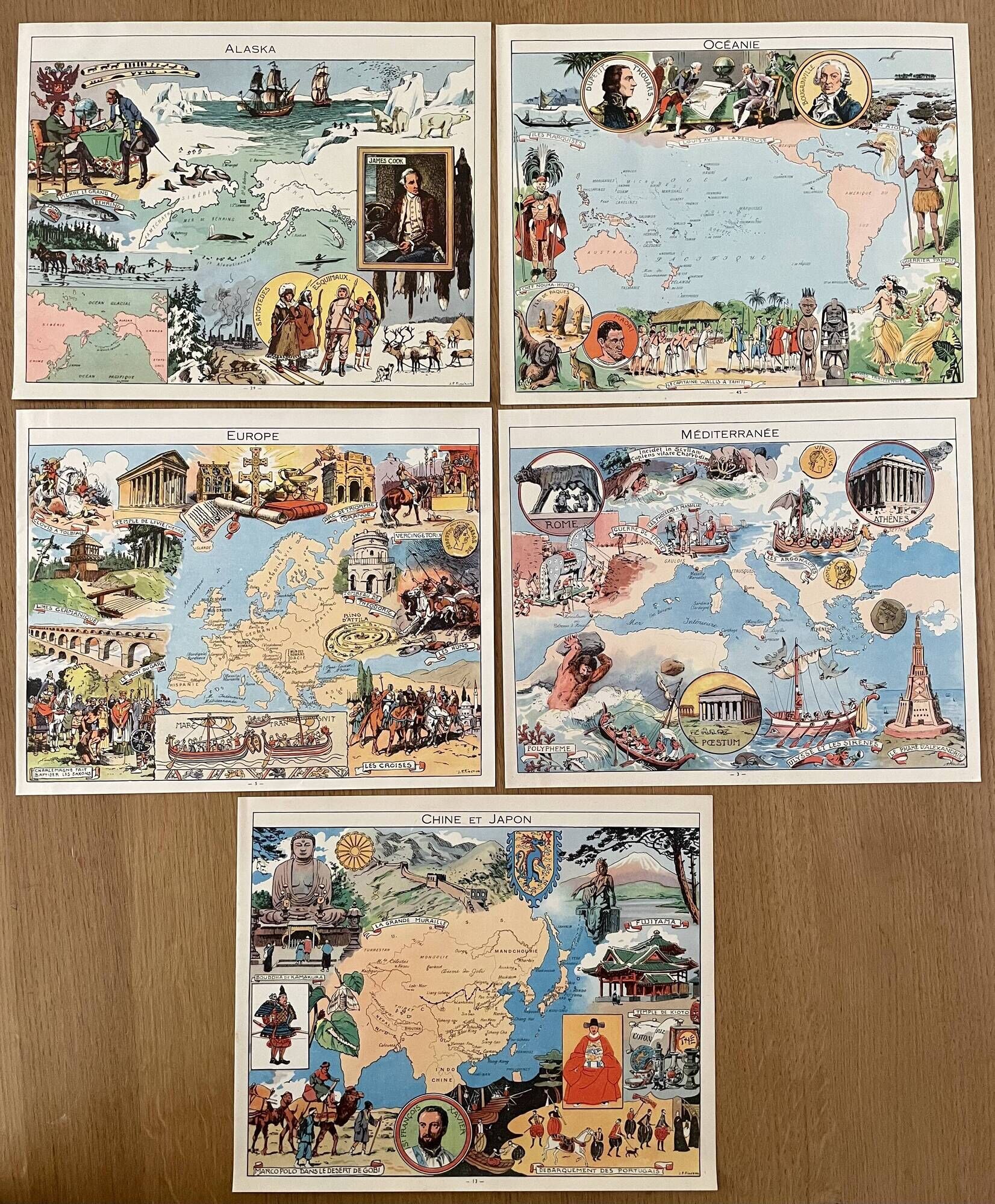 Set of 5 cards illustrated by JP Pinchon - 1948