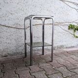 Pedestal table / harness metal and smoked glass 70s