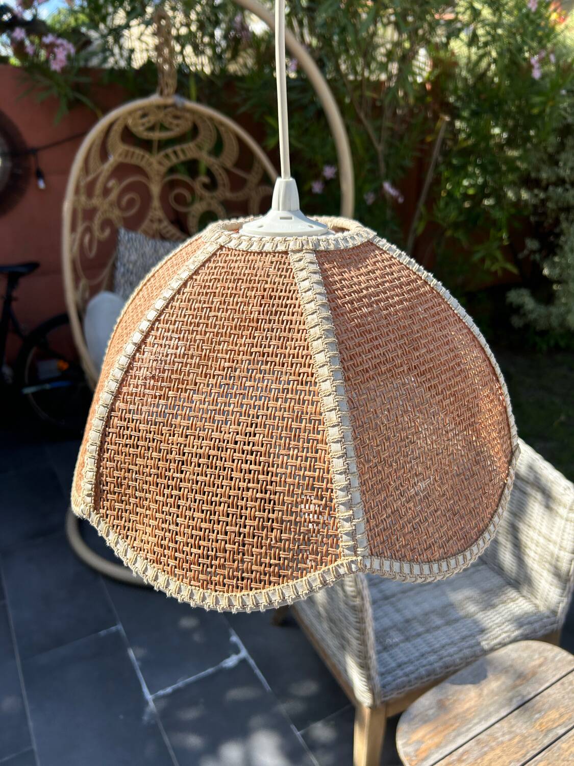 Natural fiber pendant light from the 70s