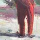 Large old marine oil painting - Sailboats in port.