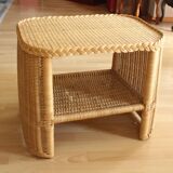 Side table - bedside table - handmade of rattan, bambus and wood - Vintage