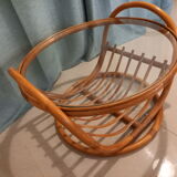 Table basse vintage en rotin et verre