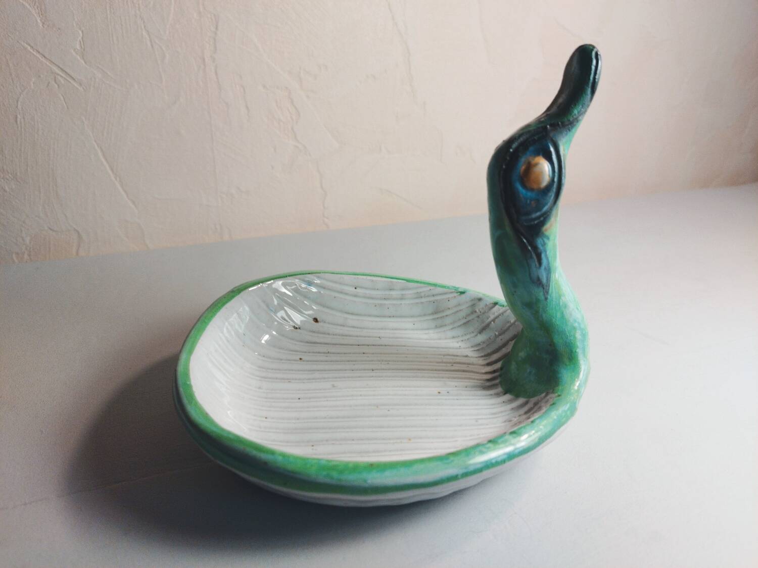 Duck-shaped trinket dish in glazed stoneware by J. C. Monange