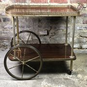 Vintage brass rolling table with 2 trays 70'S