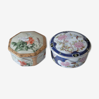 2 boîtes japonaises en porcelaine décor à la pivoine
