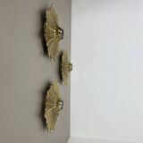 Set of Three Brutalist Bronze Sunburst Wall Lights, Italy 1950s